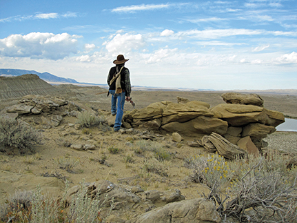 The author overlooking the basin where the .40 caliber bullet was found.